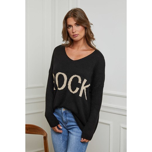 Sweter damski Joséfine casual z dekoltem w serek 