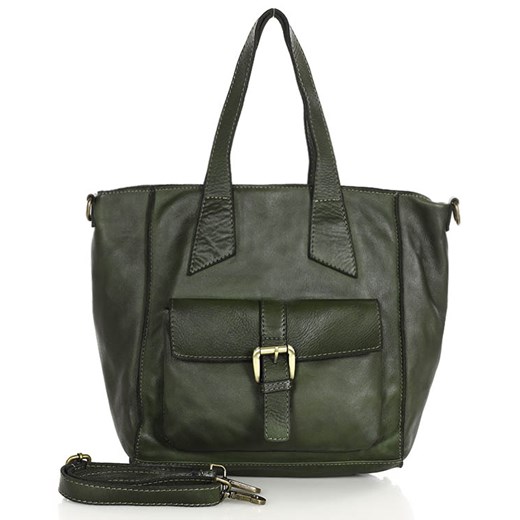 Torebka vintage skórzana shopperka włoska - MARCO MAZZINI zielona ze sklepu Verostilo w kategorii Torby Shopper bag - zdjęcie 166616269