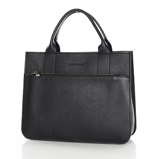 Kuferek do ręki skórzana torebka na szerokim pasku satchel bag - MARCO MAZZINI czarny ze sklepu Verostilo w kategorii Kuferki - zdjęcie 166616278