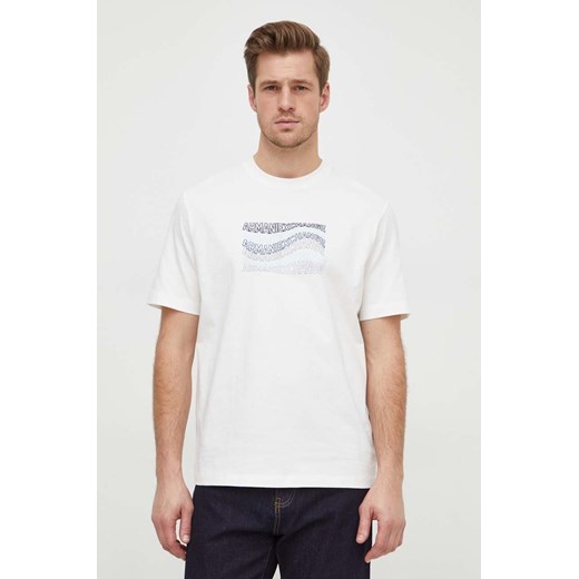 Armani Exchange t-shirt bawełniany męski kolor beżowy z nadrukiem 3DZTLE ZJ9JZ ze sklepu ANSWEAR.com w kategorii T-shirty męskie - zdjęcie 166616547