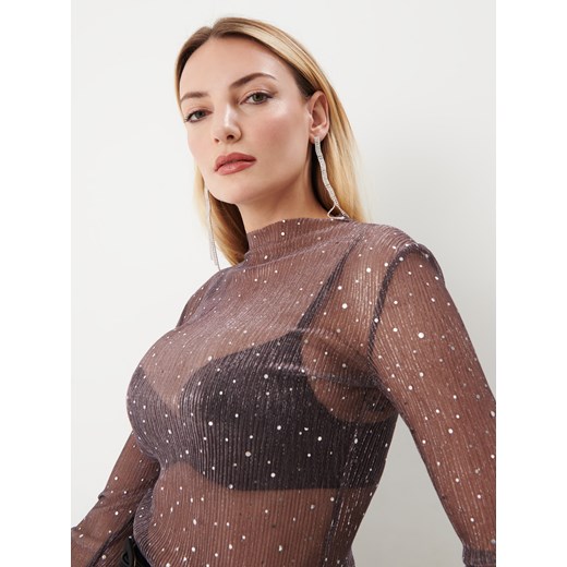 Bluzka damska szara Mohito z okrągłym dekoltem na jesień 