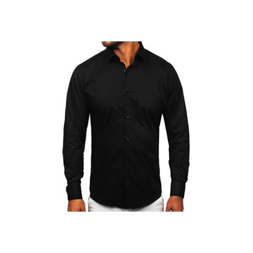 Czarna koszula męska elegancka bawełniania z długim rękawem slim fit Denley M wyprzedaż Denley