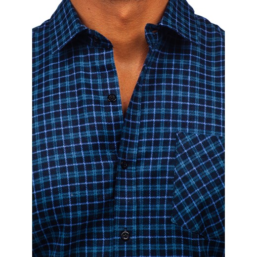 Granatowa koszula męska flanelowa w kratę z długim rękawem Denley F4 XL Denley