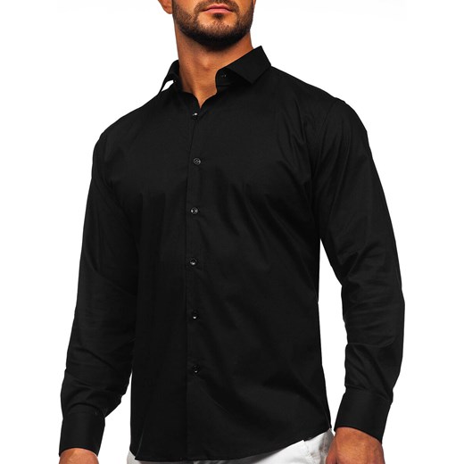 Czarna koszula męska elegancka bawełniania z długim rękawem slim fit Denley 3XL okazyjna cena Denley