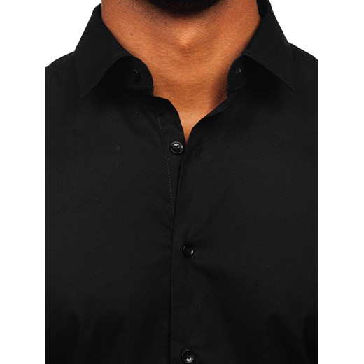 Czarna koszula męska elegancka bawełniania z długim rękawem slim fit Denley L okazja Denley