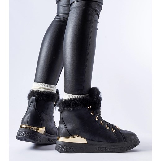 Czarne ocieplane wysokie sneakersy Pielungo ze sklepu gemre w kategorii Workery damskie - zdjęcie 166622479