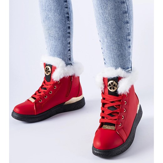 Czerwone sneakersy z białym futerkiem Fiemme ze sklepu gemre w kategorii Workery damskie - zdjęcie 166622488