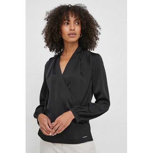 Calvin Klein bluzka damska kolor czarny gładka ze sklepu ANSWEAR.com w kategorii Bluzki damskie - zdjęcie 166625065