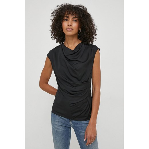 Calvin Klein top damski kolor czarny gładka ze sklepu ANSWEAR.com w kategorii Bluzki damskie - zdjęcie 166625648