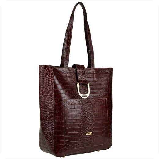 Torebka  skórzana vezze shopper brąz koniak wzór wężowej skóry ze sklepu melon.pl w kategorii Torby Shopper bag - zdjęcie 166637788