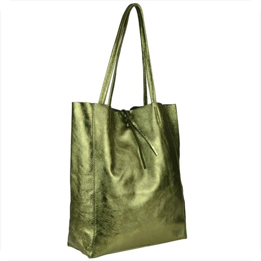 Torebka skórzana lekka shopper zieleń oliwkowa metaliczna ze sklepu melon.pl w kategorii Torby Shopper bag - zdjęcie 166637827