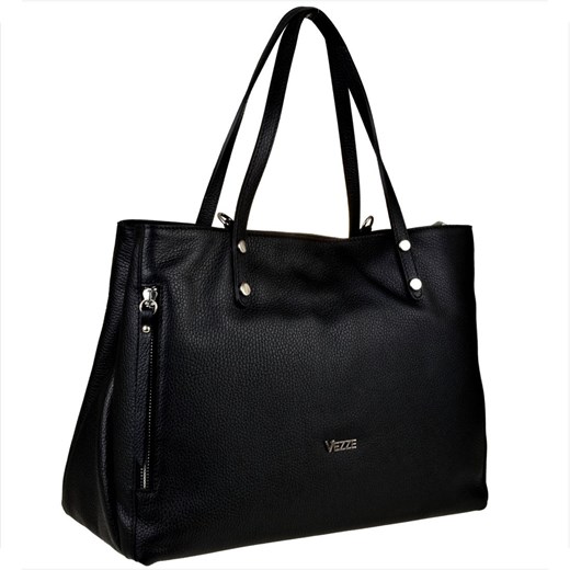 Torebka damska shopper skóra naturalna czarna vezze włoska ze sklepu melon.pl w kategorii Torby Shopper bag - zdjęcie 166637835
