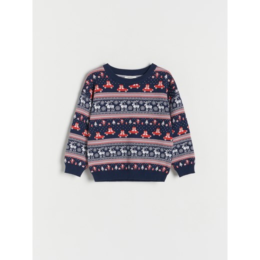 Reserved - Żakardowy sweter ze świątecznym wzorem - granatowy ze sklepu Reserved w kategorii Bluzy i swetry - zdjęcie 166638308