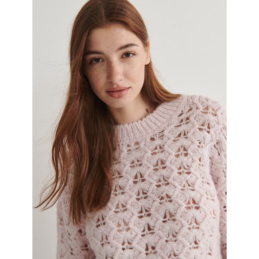 Reserved - Ażurowy sweter - pastelowy róż Reserved S Reserved