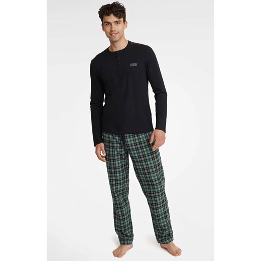 Piżama męska ze spodniami w kratę w kolorze czarno-zielonym Usher 40946-99X, Henderson XL okazyjna cena Intymna