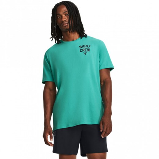 Męski t-shirt z nadrukiem Under Armour Project Rock Night Crew SS - turkusowy ze sklepu Sportstylestory.com w kategorii T-shirty męskie - zdjęcie 166640016