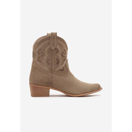 Botki Born2be beżowe na zamek skórzane 