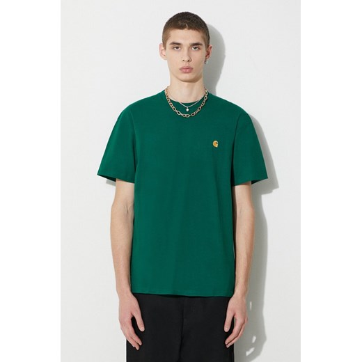 Carhartt WIP t-shirt bawełniany S/S Chase T-Shirt męski kolor zielony gładki I026391.1YWXX ze sklepu PRM w kategorii T-shirty męskie - zdjęcie 166646669