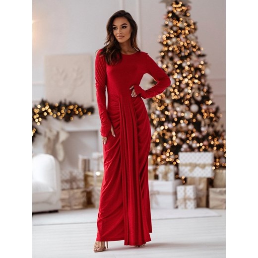 Sukienka czerwona Lisa Mayo maxi z długimi rękawami 