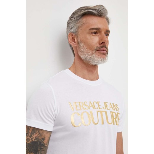 Versace Jeans Couture t-shirt bawełniany męski kolor biały z nadrukiem 76GAHT00 CJ00T ze sklepu ANSWEAR.com w kategorii T-shirty męskie - zdjęcie 166650845