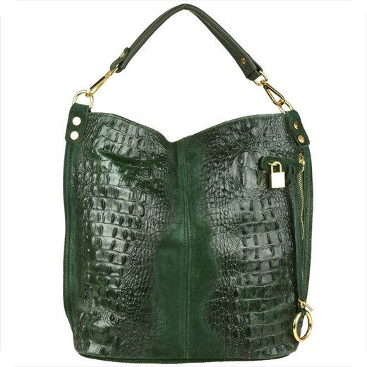 Torebka skórzana na ramię zieleń butelkowa xl wzór aligatora ze sklepu melon.pl w kategorii Torby Shopper bag - zdjęcie 166658626