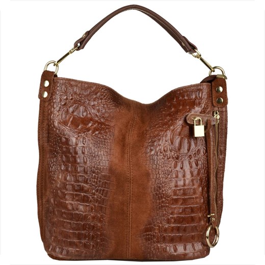 Torebka skórzana na ramię brąz  xl wzór aligatora ze sklepu melon.pl w kategorii Torby Shopper bag - zdjęcie 166658659