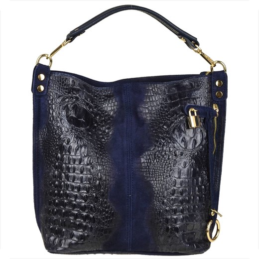 Torebka skórzana na ramię granatowa xl wzór aligatora ze sklepu melon.pl w kategorii Torby Shopper bag - zdjęcie 166658786