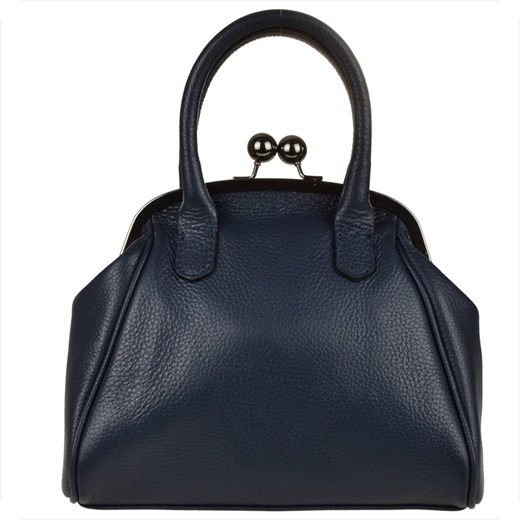 Damska torebka granatowa skóra naturalna zatrzask retro ze sklepu melon.pl w kategorii Torby Shopper bag - zdjęcie 166658936