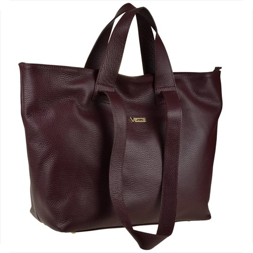 Vezze torba skórzana shopper bag bordowa złote okucia na ramię i ze sklepu melon.pl w kategorii Torby Shopper bag - zdjęcie 166659007