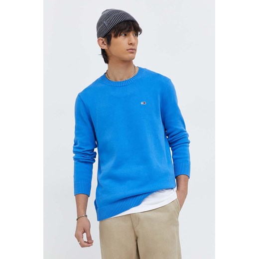 Tommy Jeans sweter bawełniany kolor niebieski DM0DM18370 ze sklepu ANSWEAR.com w kategorii Swetry męskie - zdjęcie 166660446