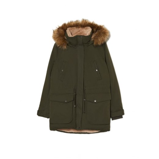 Cropp - Ciemnozielona zimowa kurtka z kapturem - zielony ze sklepu Cropp w kategorii Parki damskie - zdjęcie 166670528