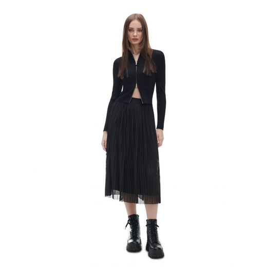 Cropp - Czarna plisowana spódnica midi - czarny Cropp XL Cropp