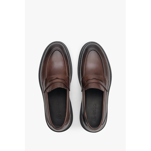 Estro: Ciemnobrązowe mokasyny męskie ze skóry naturalnej Estro 43 okazja Estro