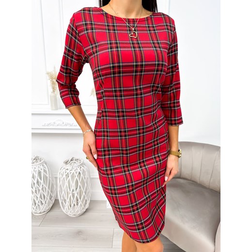 Czerwona Sukienka w Kratę ze sklepu ModnaKiecka.pl w kategorii Sukienki - zdjęcie 166677879