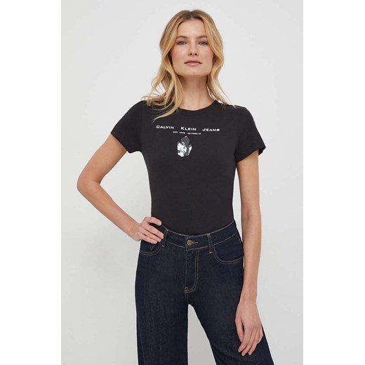 Calvin Klein Jeans t-shirt bawełniany damski kolor czarny ze sklepu ANSWEAR.com w kategorii Bluzki damskie - zdjęcie 166682776