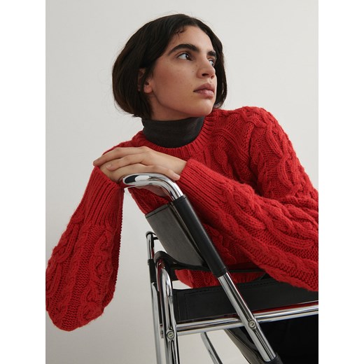 Reserved - Sweter w warkoczowy splot - czerwony Reserved S Reserved