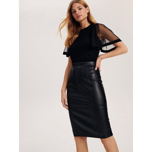 Reserved - Spódnica z imitacji skóry - czarny Reserved S Reserved wyprzedaż