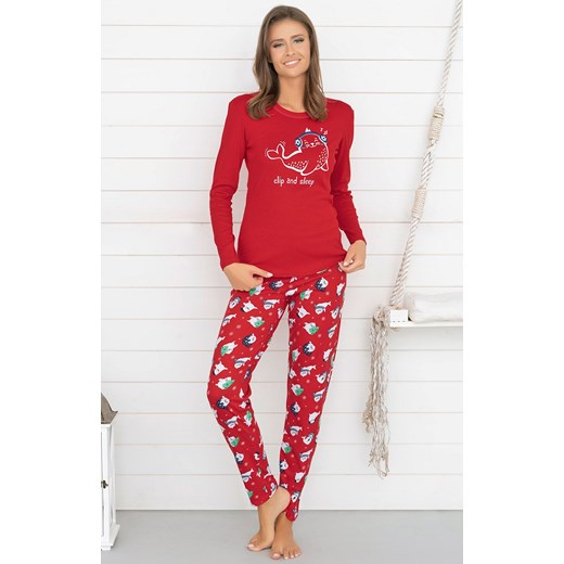Czerwona świąteczna piżama damska z długim rękawem i długimi nogawkami Kasjana, Kolor czerwony, Rozmiar S, Italian Fashion ze sklepu Primodo w kategorii Piżamy damskie - zdjęcie 166696156