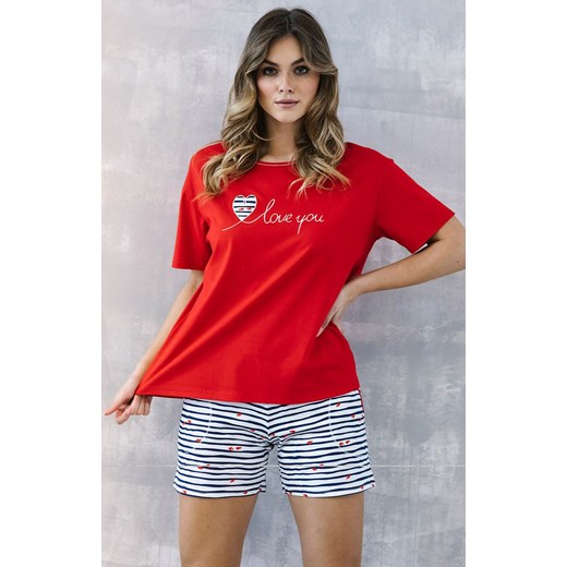 Piżama damska z krótkim rękawem czerwona Korfu, Kolor czerwony-wzór, Rozmiar S, Italian Fashion L Primodo