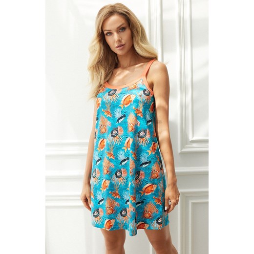 Koszula nocna damska na wąskie ramiączka Oceania, Kolor niebiesko-pomarańczowy, Rozmiar S, Italian Fashion ze sklepu Primodo w kategorii Piżamy damskie - zdjęcie 166697849