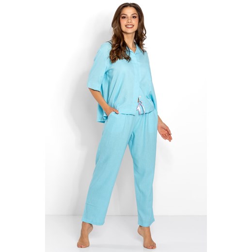 Piżama damska z lnu Bounty Blue, Kolor błękitny, Rozmiar S, Momenti per me ze sklepu Primodo w kategorii Piżamy damskie - zdjęcie 166698096
