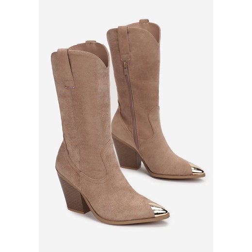 Ciemnobeżowe Botki Fronie Renee 41 renee.pl wyprzedaż