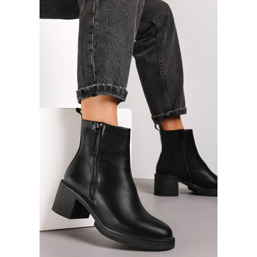 Czarne Botki na Słupku z Suwakiem Nusem Renee 37 okazja renee.pl