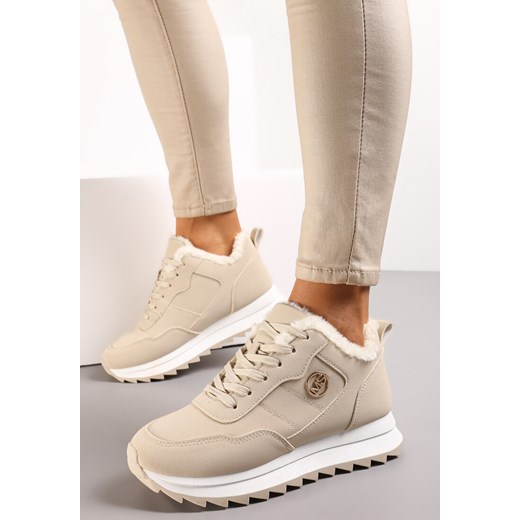 Beżowe Ocieplane Sneakersy na Platformie Appopis ze sklepu renee.pl w kategorii Buty sportowe damskie - zdjęcie 166748866