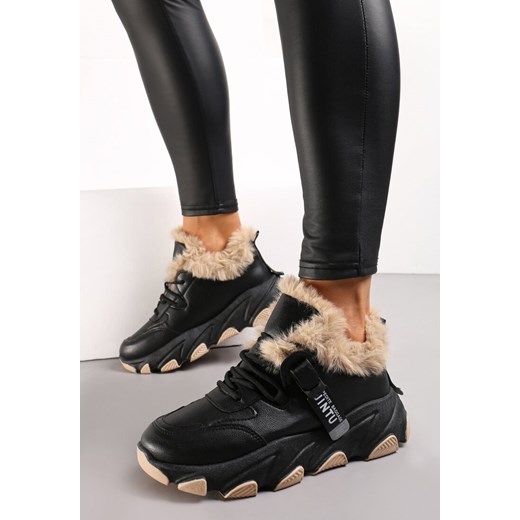 Czarne Sneakersy Przed Kostkę na Płaskiej Grubej Podeszwie z Ociepleniem ze Renee 36 wyprzedaż renee.pl