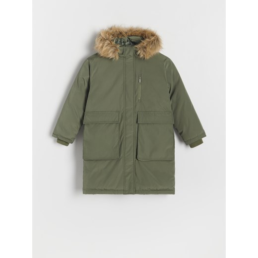 Reserved - Płaszcz z futerkiem - zielony ze sklepu Reserved w kategorii Kurtki dziewczęce - zdjęcie 166759908