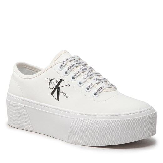 Sneakersy Calvin Klein Jeans Cupsole Flatform Laceup Low Txt YW0YW00766 Bright 40 eobuwie.pl