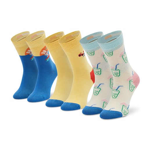 Zestaw 3 par wysokich skarpet dziecięcych Happy Socks XKTRA08-2000 Niebieski ze sklepu eobuwie.pl w kategorii Skarpetki dziecięce - zdjęcie 166789726