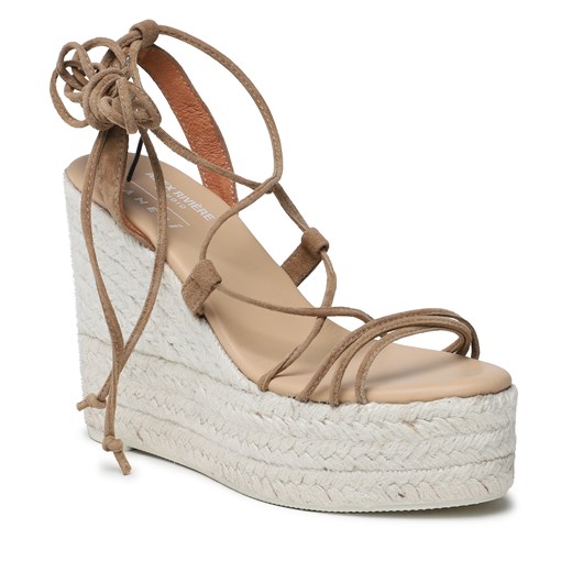 Espadryle Manebi Soft Suede Lace-Up Wedge Espadrilles L 8.7 WA Brązowy ze sklepu eobuwie.pl w kategorii Espadryle damskie - zdjęcie 166793616