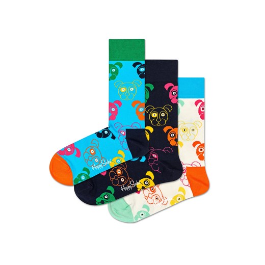 Zestaw 3 par wysokich skarpet unisex Happy Socks XDOG08-0150 Kolorowy ze sklepu eobuwie.pl w kategorii Skarpetki męskie - zdjęcie 166817588